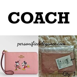 NEW Coach X Disney Ice Skate Motif Blush Multi Leather Corner Zip Wristlet